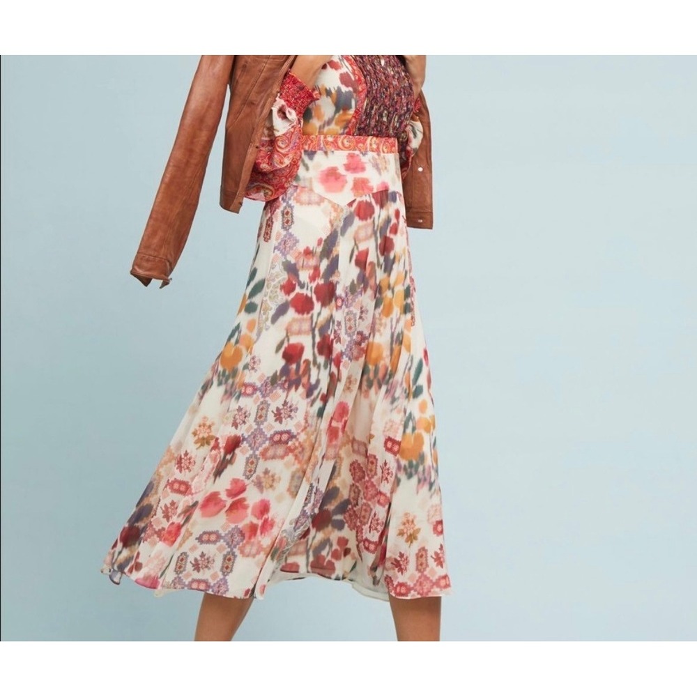 Anthropologie Akemi + Kim Floral Paisley Ruffle Sleeve Maxi Dress NWT Size 0
